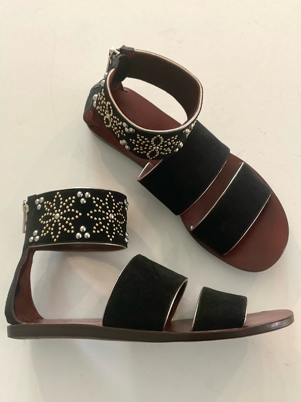 SEE by CHLOE Black Suede Studded Accent Flat Gladiator Sandal Size EU 36 or 6